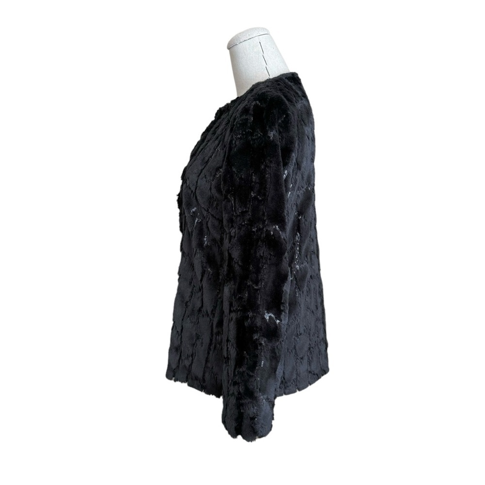 Milly Black Sequin and Soft Faux Fur Evening Glamour Jacket Coat sz Small - Picture 7 of 12